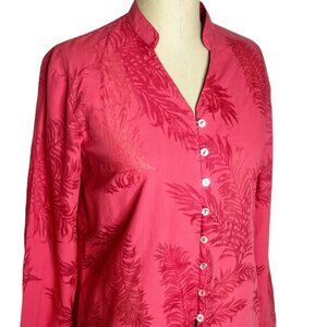 Tommy Bahama Top Womens Size S (4/6) Coral Palm Tree Leaf Print Button Front